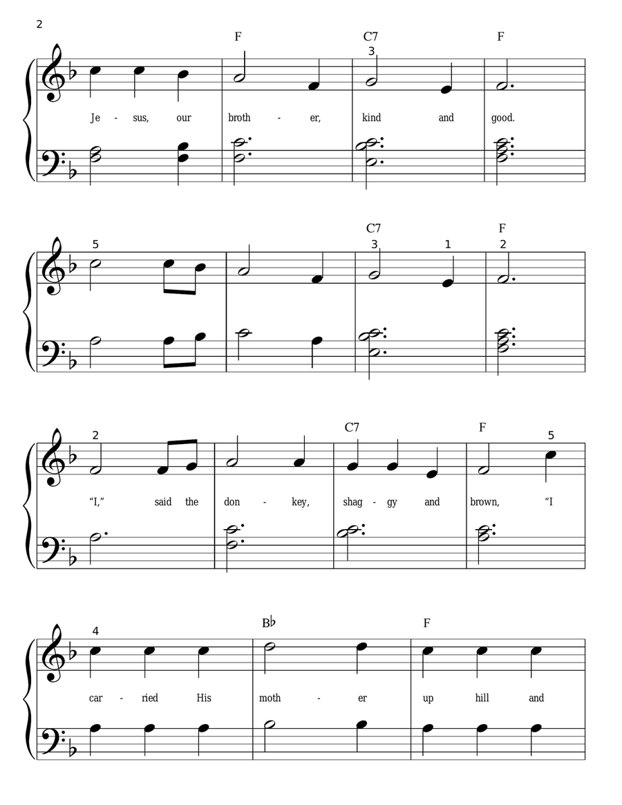 The Friendly Beasts Easy Piano scores gallery preview page 2