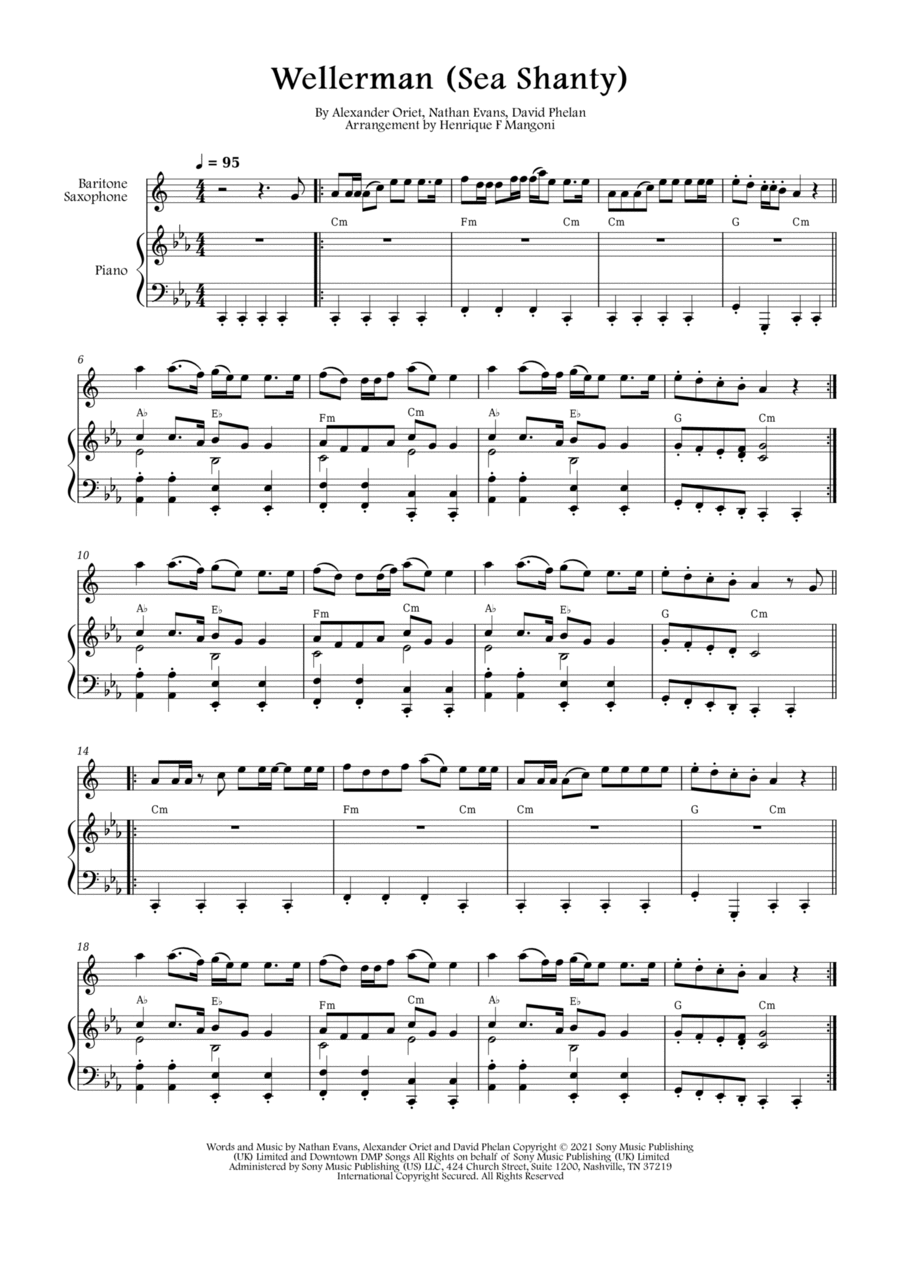 Wellerman Baritone Saxophone scores gallery preview page 1