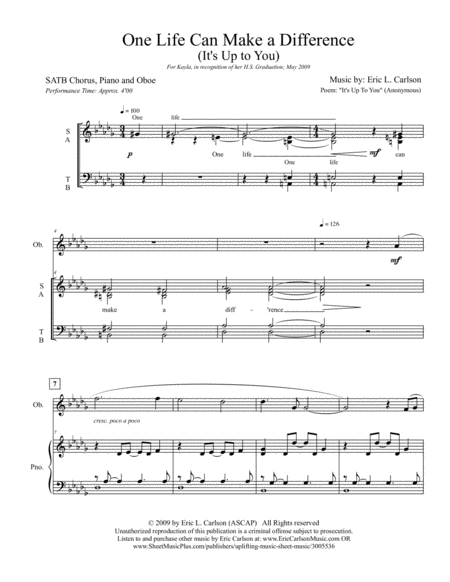 One Life Can Make a Difference (SATB) - PRINT UNLIMITED COPIES image number null
