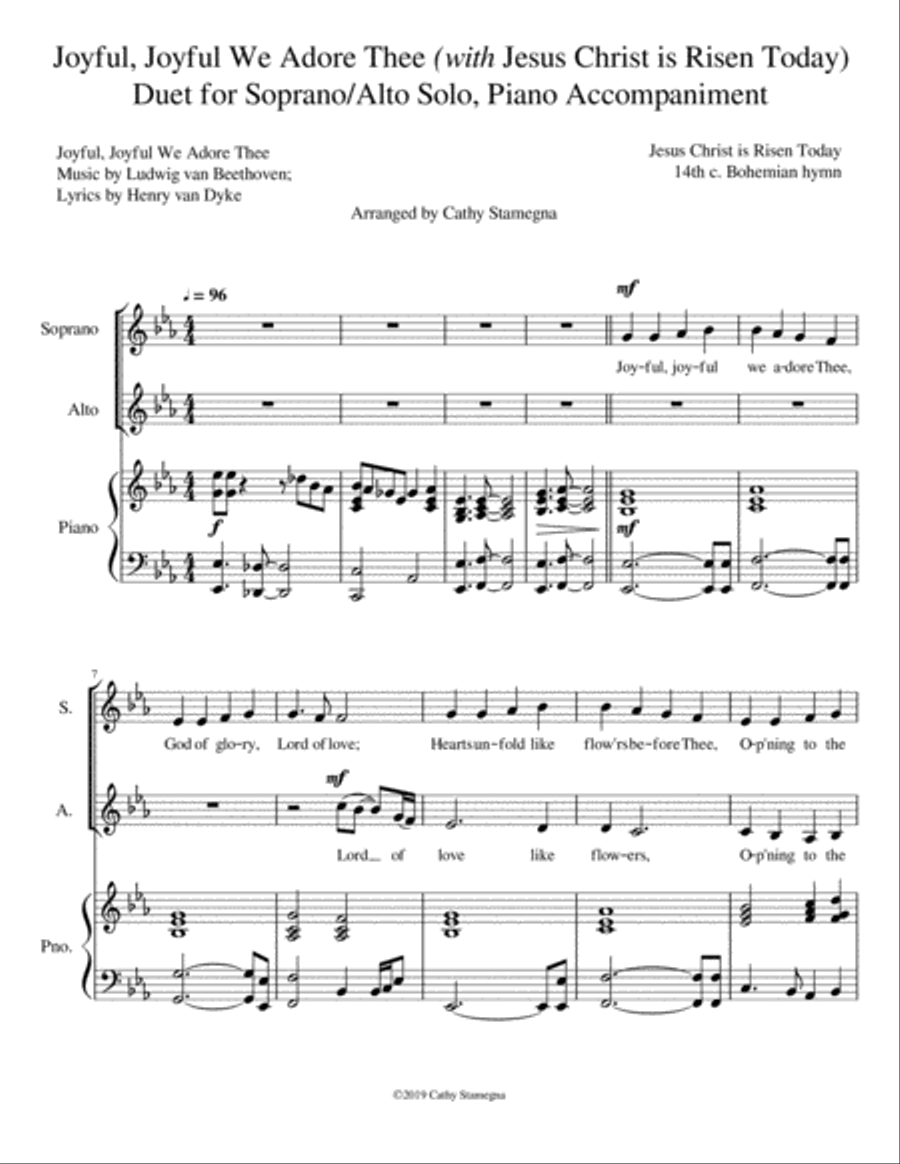 Joyful, Joyful We Adore Thee (with "Jesus Christ is Risen Today") Duet for Soprano/Alto Solo, Piano image number null