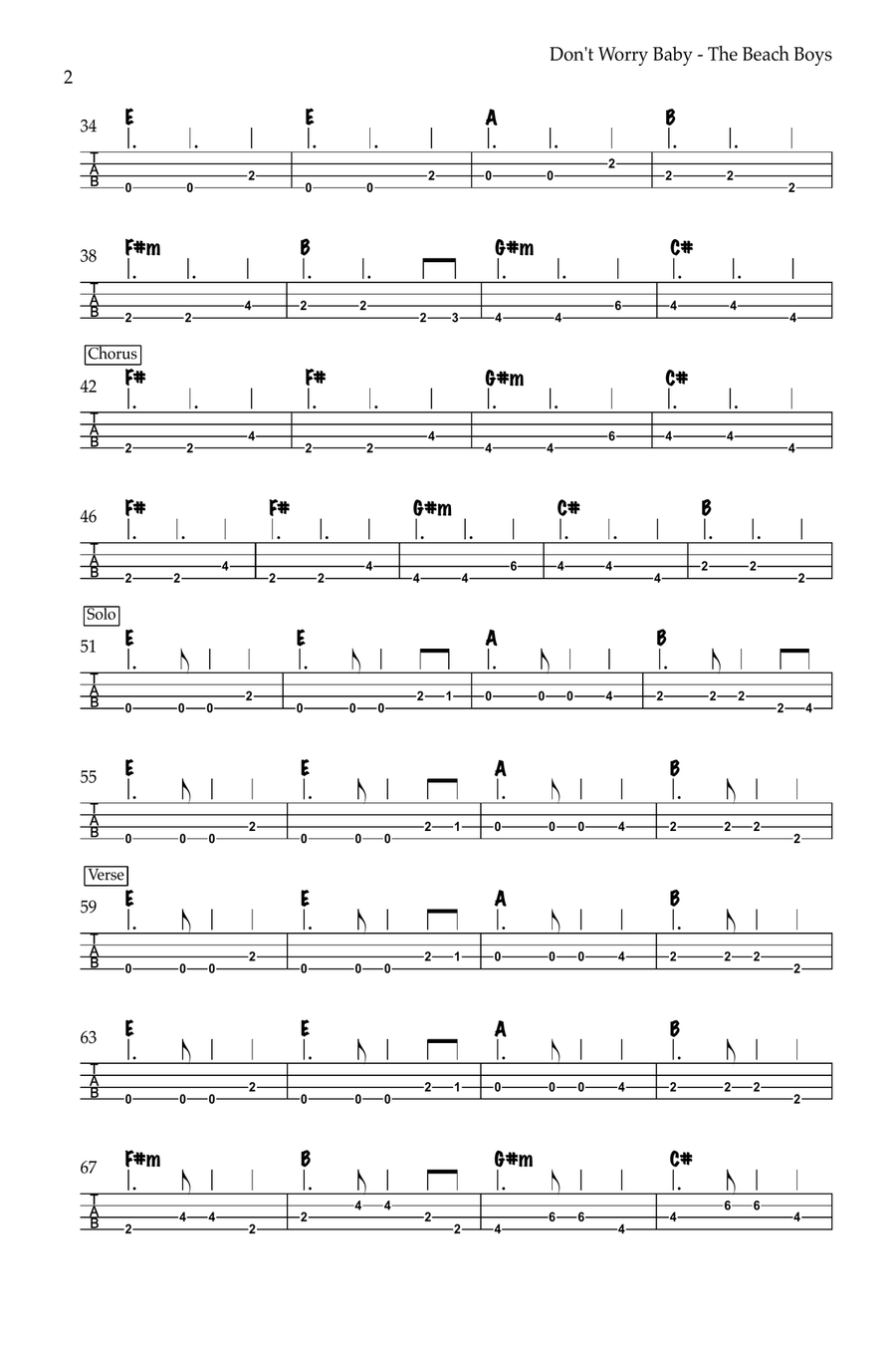 Don't Worry Baby Don't Worry Baby Bass Guitar Tablature scores gallery preview page 2