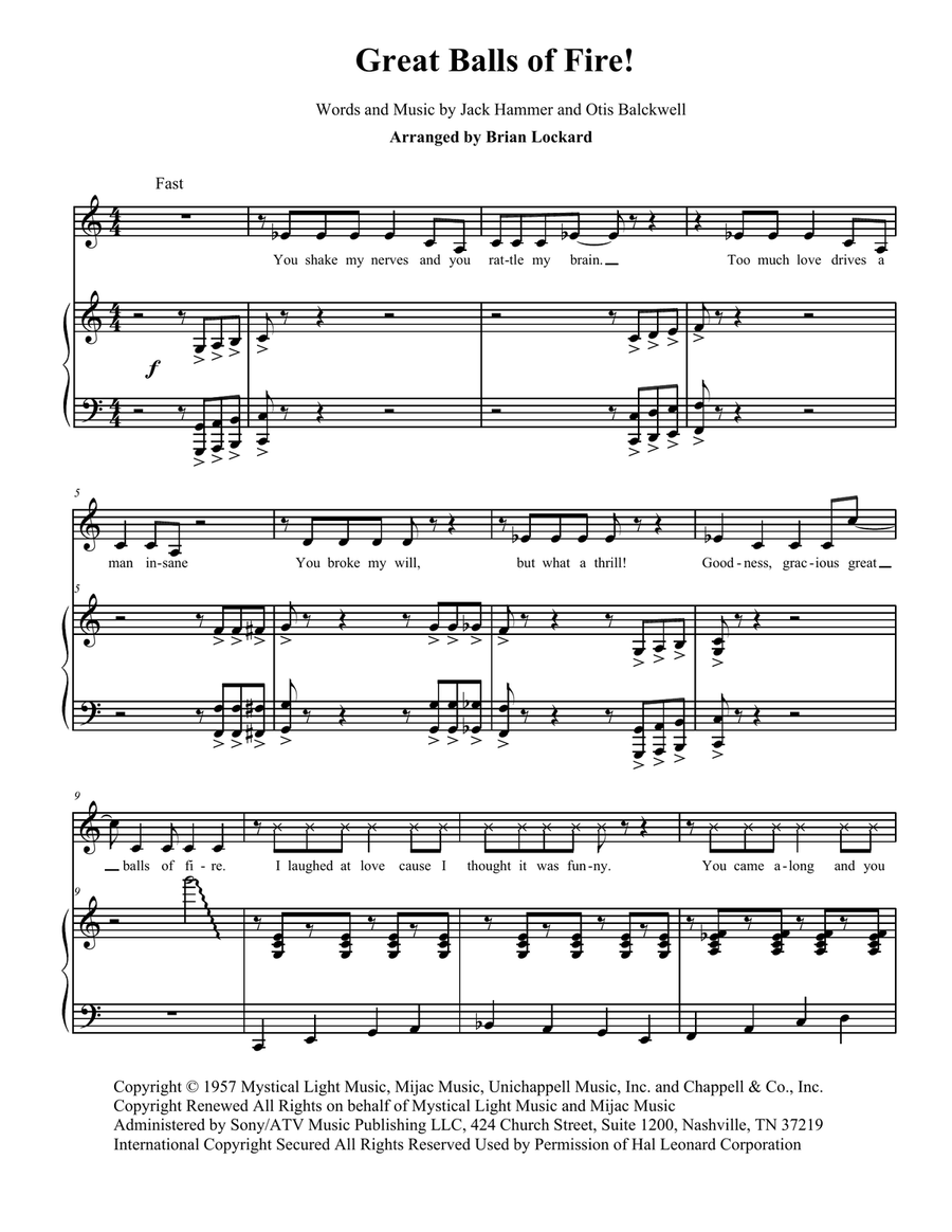Great Balls Of Fire Piano, Vocal scores gallery preview page 1