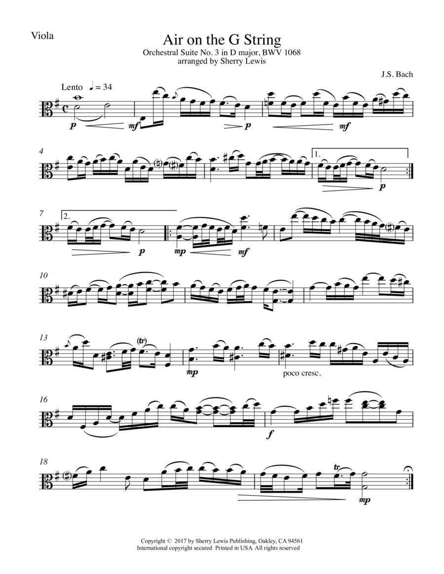 Air on the G String for Viola Solo, J.S. Bach image number null