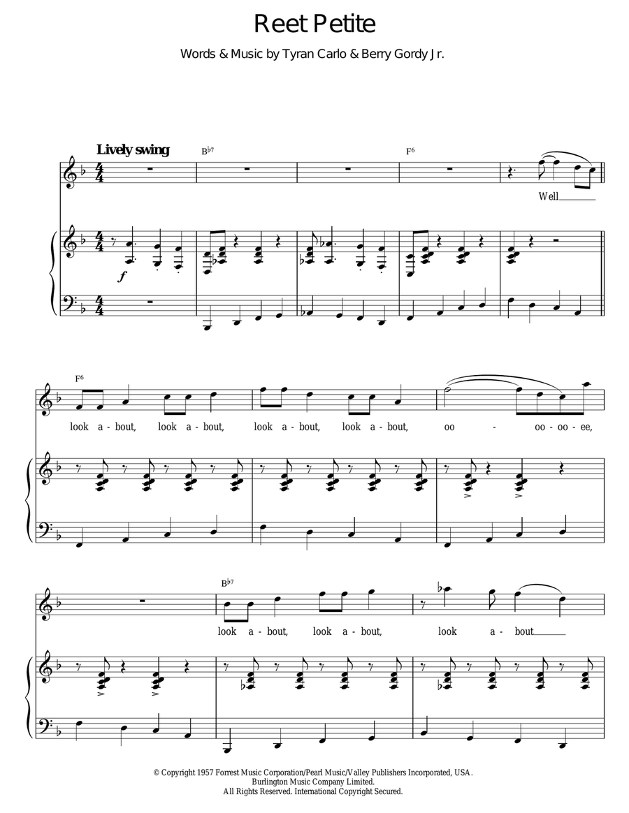 Reet Petite (The Sweetest Girl In Town) Piano, Vocal scores gallery preview page 1