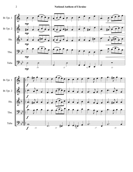 National Anthem of Ukraine - Brass Quintet - Intermediate Level image number null