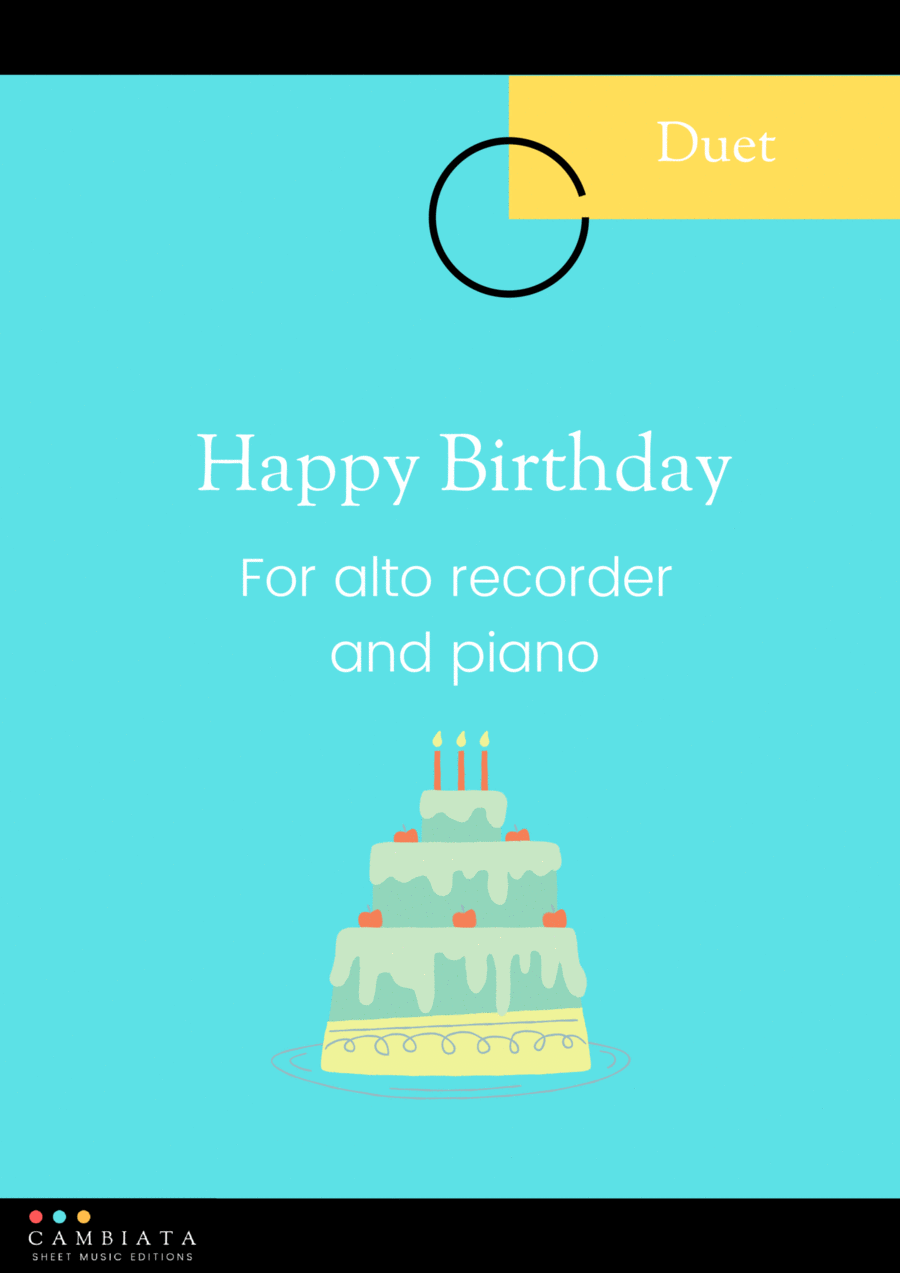 Happy Birthday - For alto recorder (solo) and piano (Easy/Beginner) Alto Recorder scores gallery preview page 1