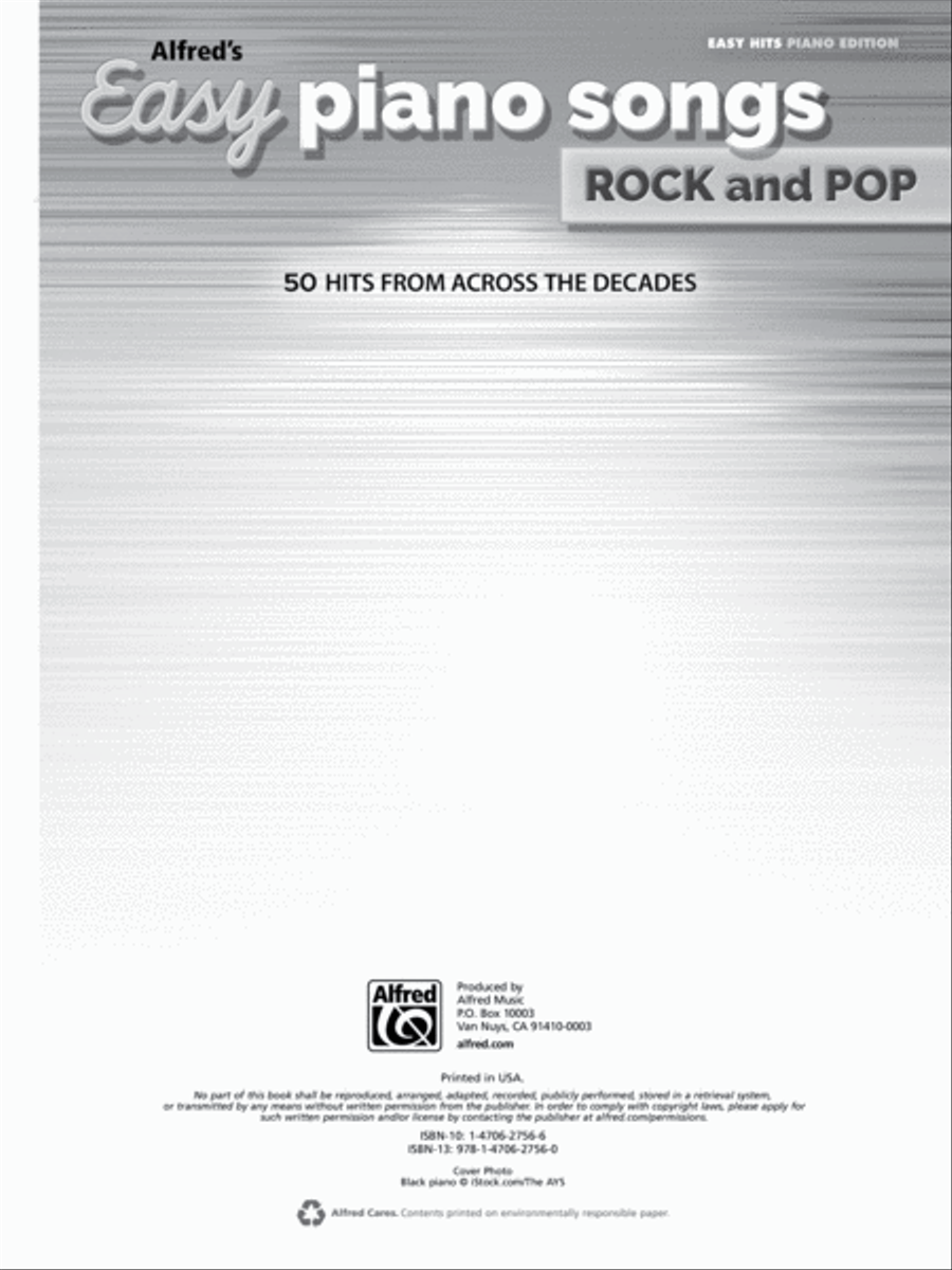 Alfred's Easy Piano Songs -- Rock & Pop Piano, Vocal, Guitar scores gallery preview page 2