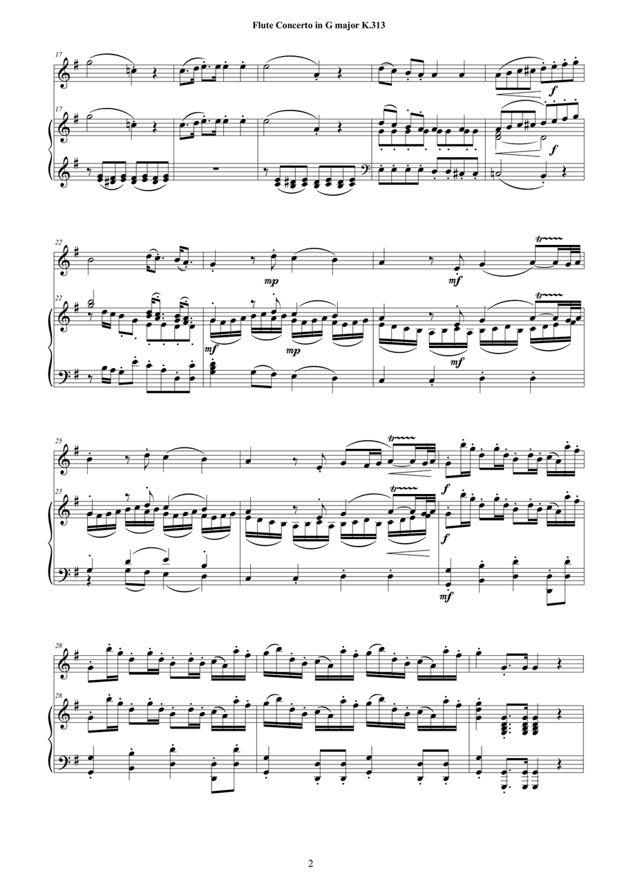 Mozart - Flute Concerto in G major K 313 for Flute and Piano - Score and Part Flute Solo scores gallery preview page 2