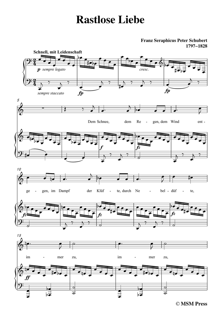 Schubert-Rastlose Liebe in C Major,for voice and piano by Franz Schubert Piano, Vocal - Digital Sheet Music page 3