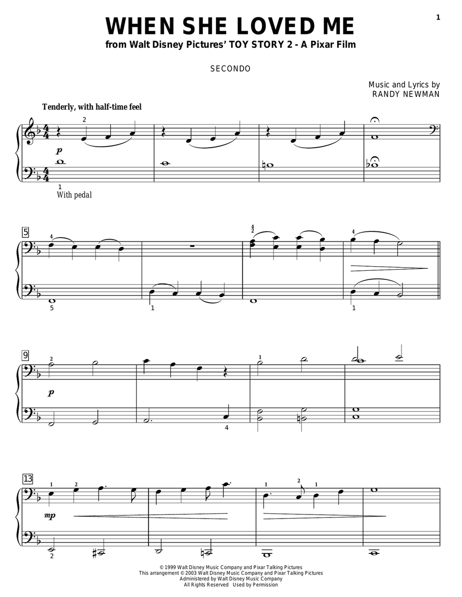 When She Loved Me (from Toy Story 2) Piano Duet scores gallery preview page 1