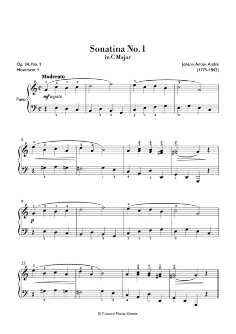 André - Moderato from Sonatina No. 1 Op. 34 in C Major - Easy Piano Method scores gallery preview page 2