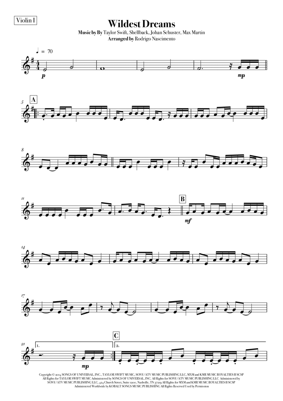 Wildest Dreams String Quartet scores gallery preview page 1
