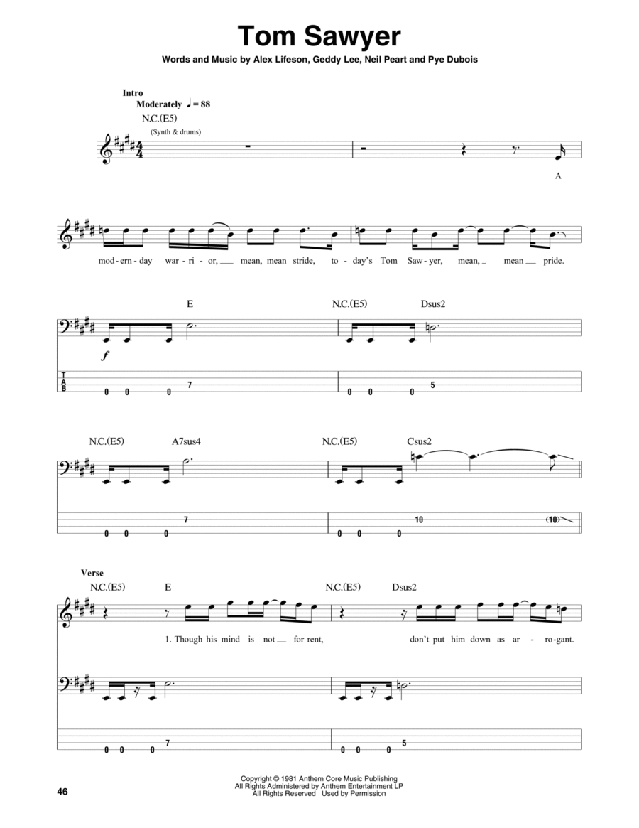 Tom Sawyer Guitar Tablature scores gallery preview page 1