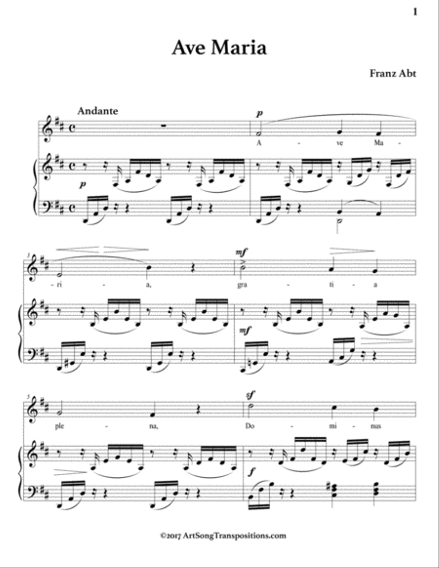 ABT: Ave Maria (transposed to D major) Voice scores gallery preview page 2