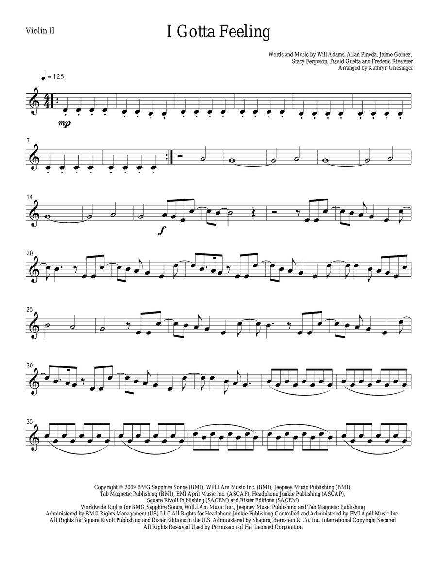 I Gotta Feeling String Quartet scores gallery preview page 3