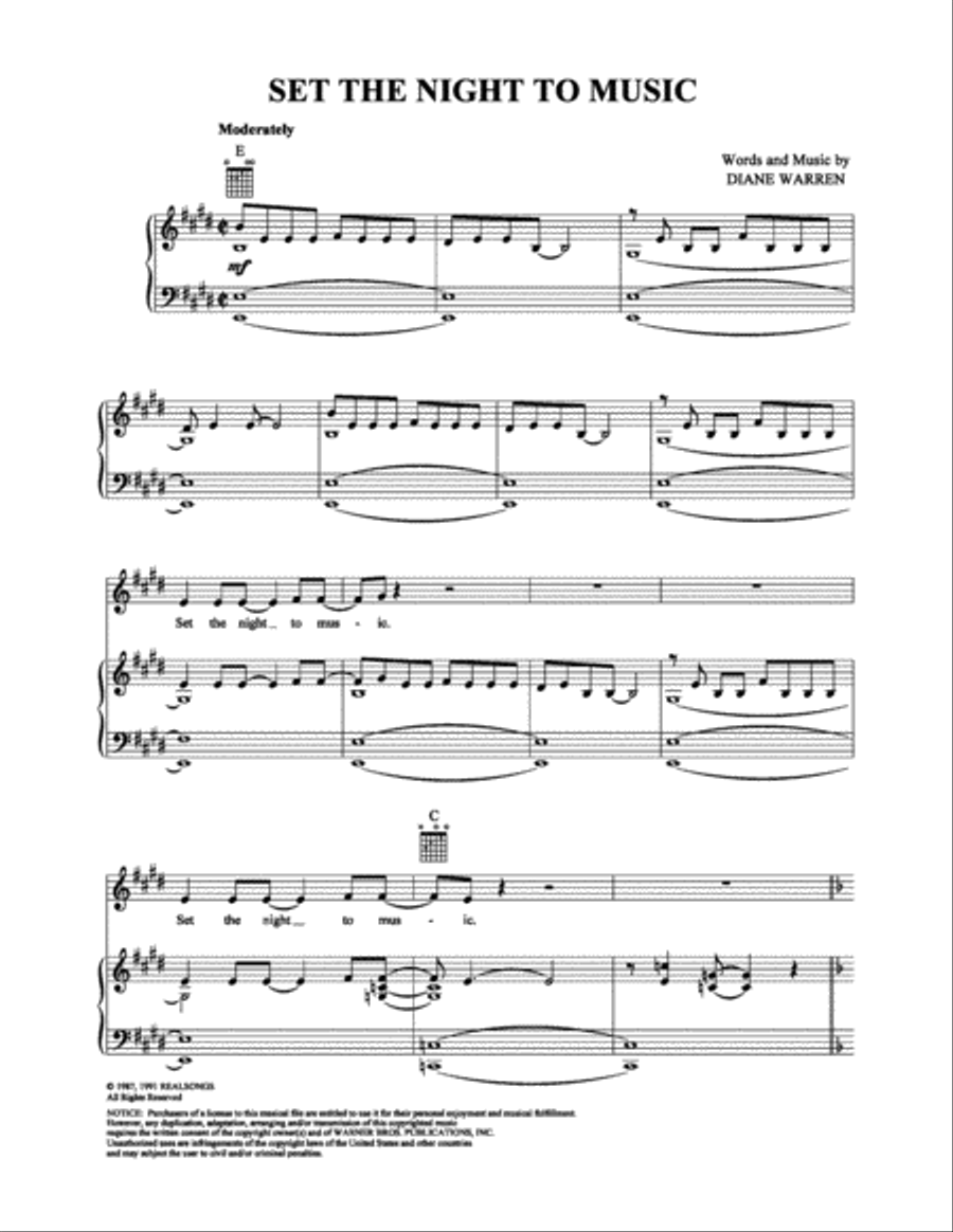 Set The Night To Music Piano, Vocal, Guitar scores gallery preview page 1