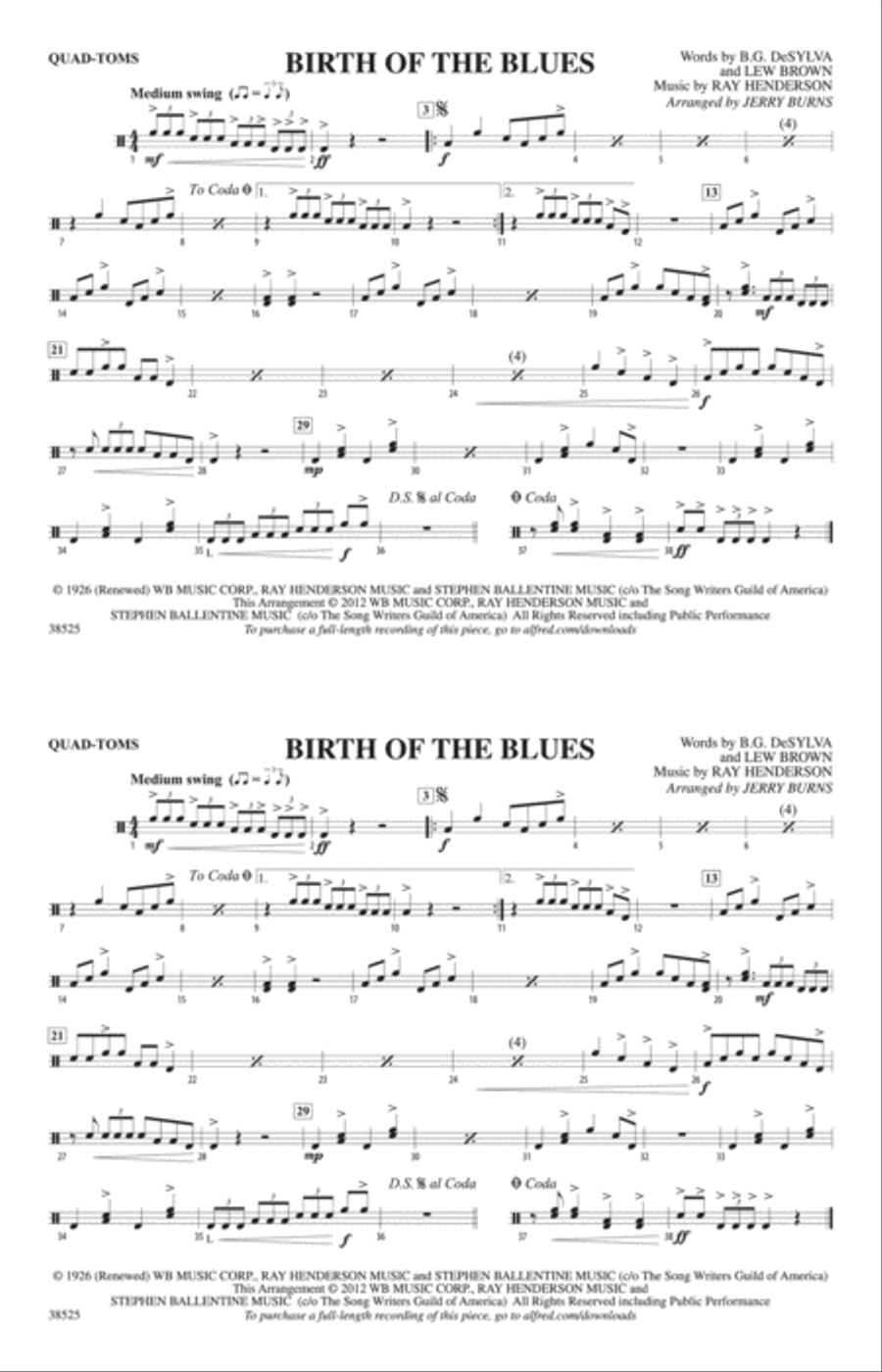 Birth of the Blues: Quad-Toms Marching Band scores gallery preview page 1
