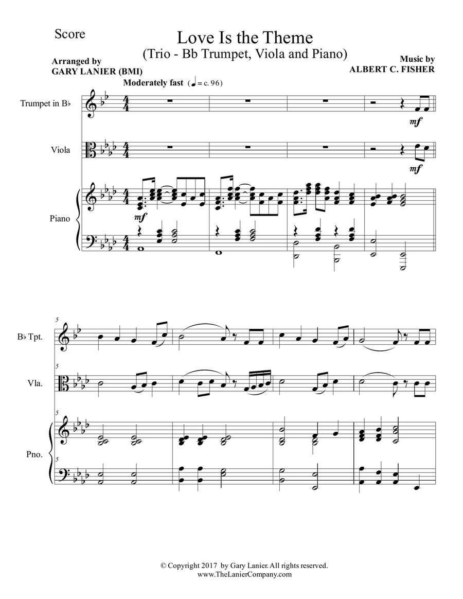 LOVE IS THE THEME (Trio – Bb Trumpet, Viola & Piano with Score/Parts) B-Flat Trumpet scores gallery preview page 2