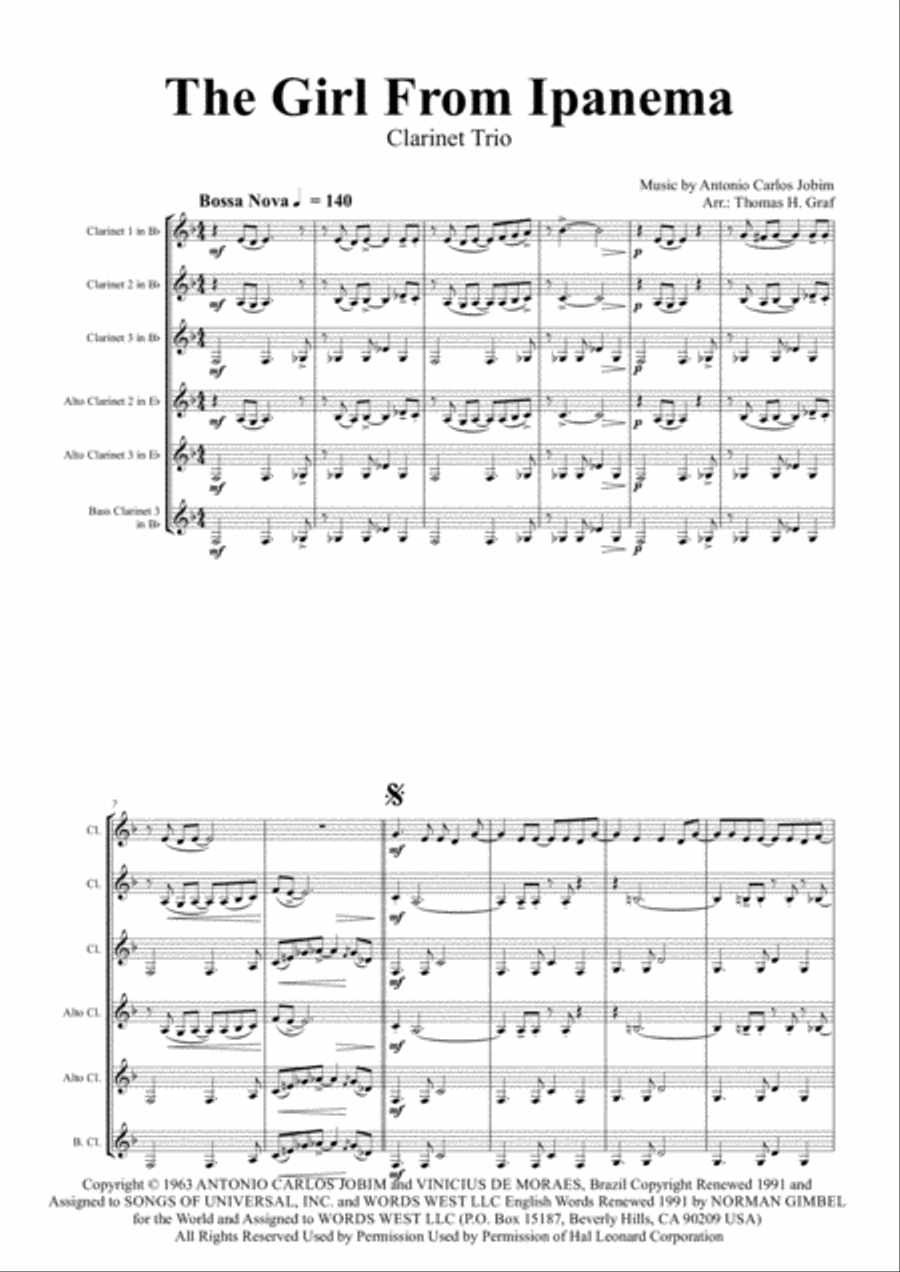 The Girl From Ipanema (Garota De Ipanema) Clarinet Trio scores gallery preview page 1