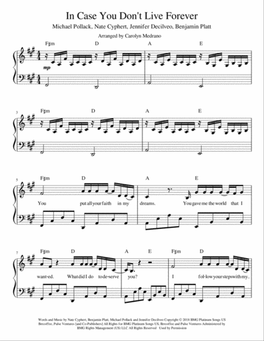 In Case You Don't Live Forever Voice scores gallery preview page 1