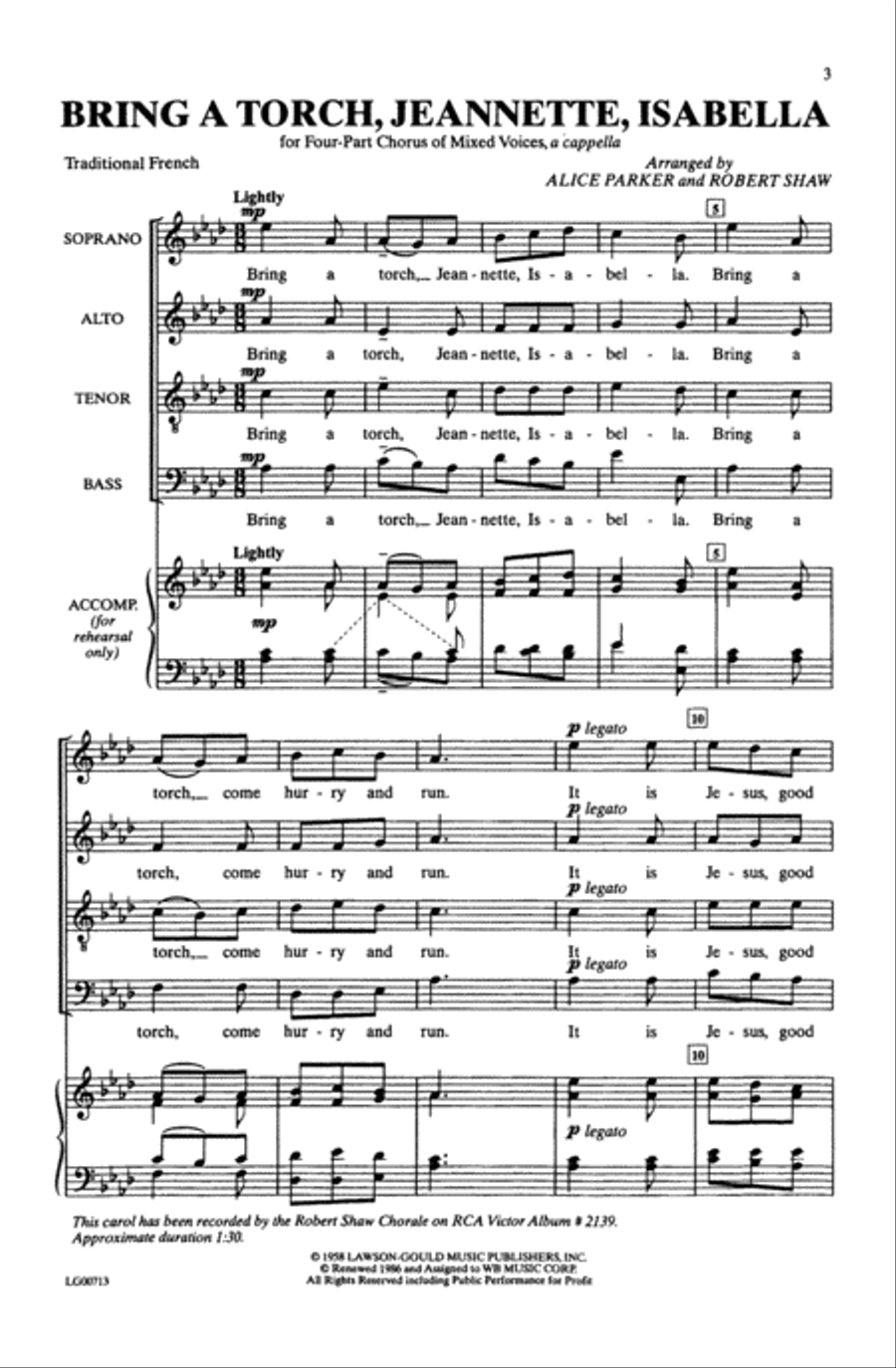 Bring a Torch, Jeanette, Isabella 4-Part scores gallery preview page 2