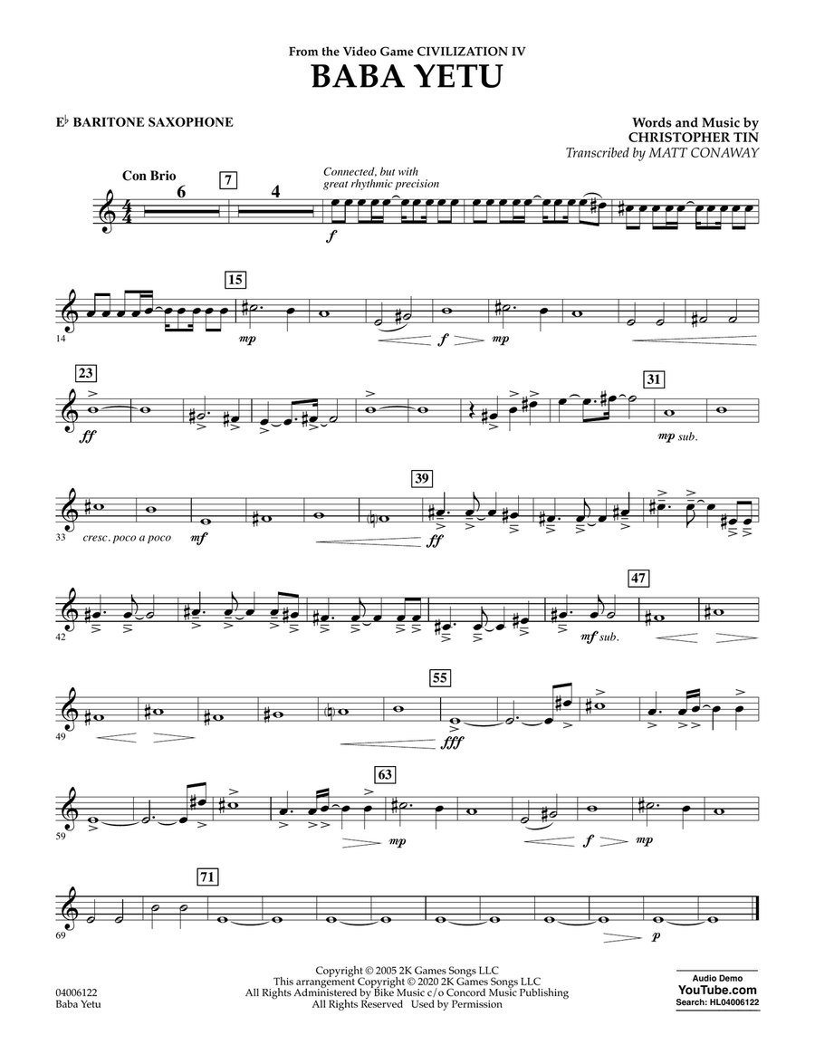 Baba Yetu (from Civilization IV) (trans. Matt Conaway) - Eb Baritone Saxophone