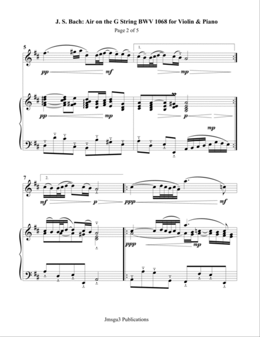 Bach: Air on a G String for Violin & Piano Violin Solo scores gallery preview page 2