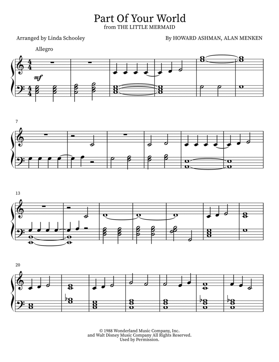 Part Of Your World Part Of Your World Easy Piano scores gallery preview page 1