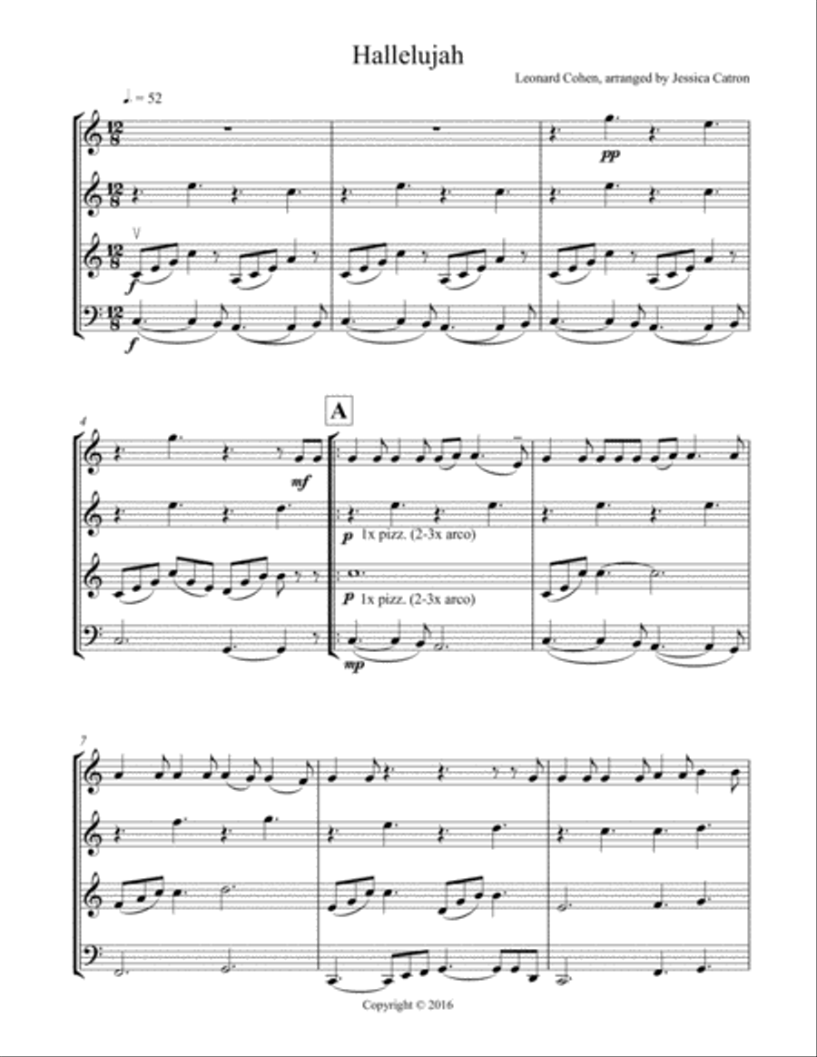 Hallelujah String Quartet scores gallery preview page 1