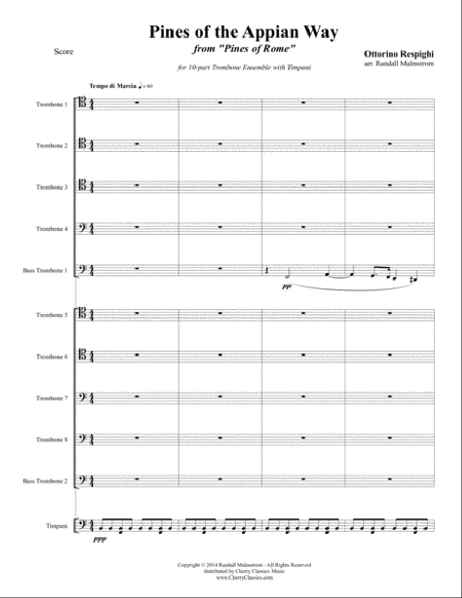Pines of the Appian Way from Pines of Rome for 10 Trombones & Timpani Trombone scores gallery preview page 2