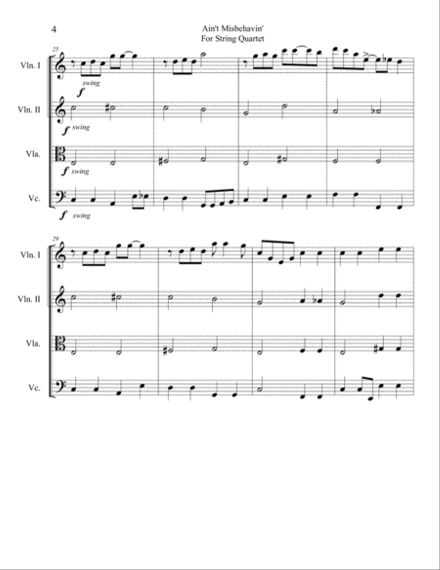 Ain't Misbehavin' String Quartet scores gallery preview page 4