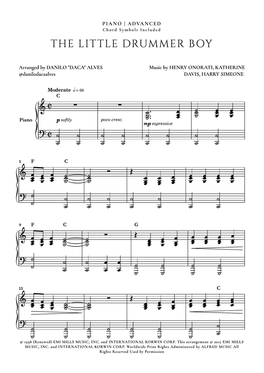 The Little Drummer Boy Piano Solo scores gallery preview page 1