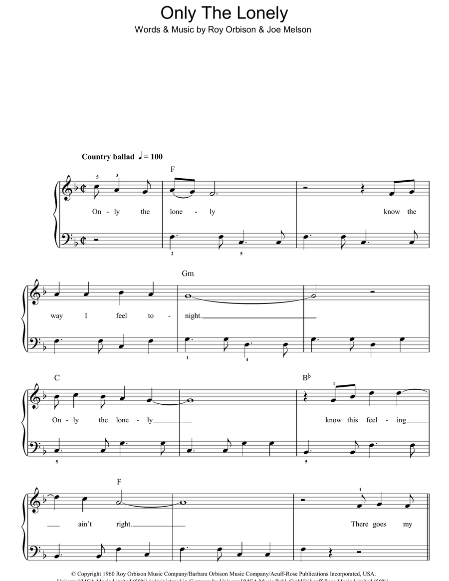 Only The Lonely Easy Piano scores gallery preview page 1