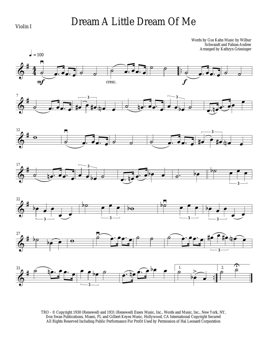 Dream A Little Dream Of Me String Quartet scores gallery preview page 1