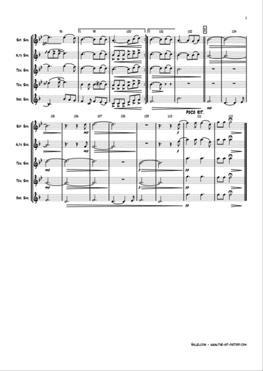 Hallelujah Saxophone Quintet scores gallery preview page 5