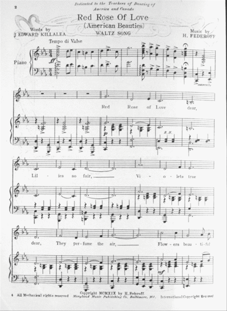Red Rose of Love (American Beauties Waltz). Song Voice scores gallery preview page 2