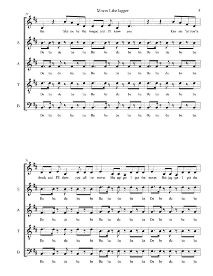 Moves Like Jagger 4-Part scores gallery preview page 5
