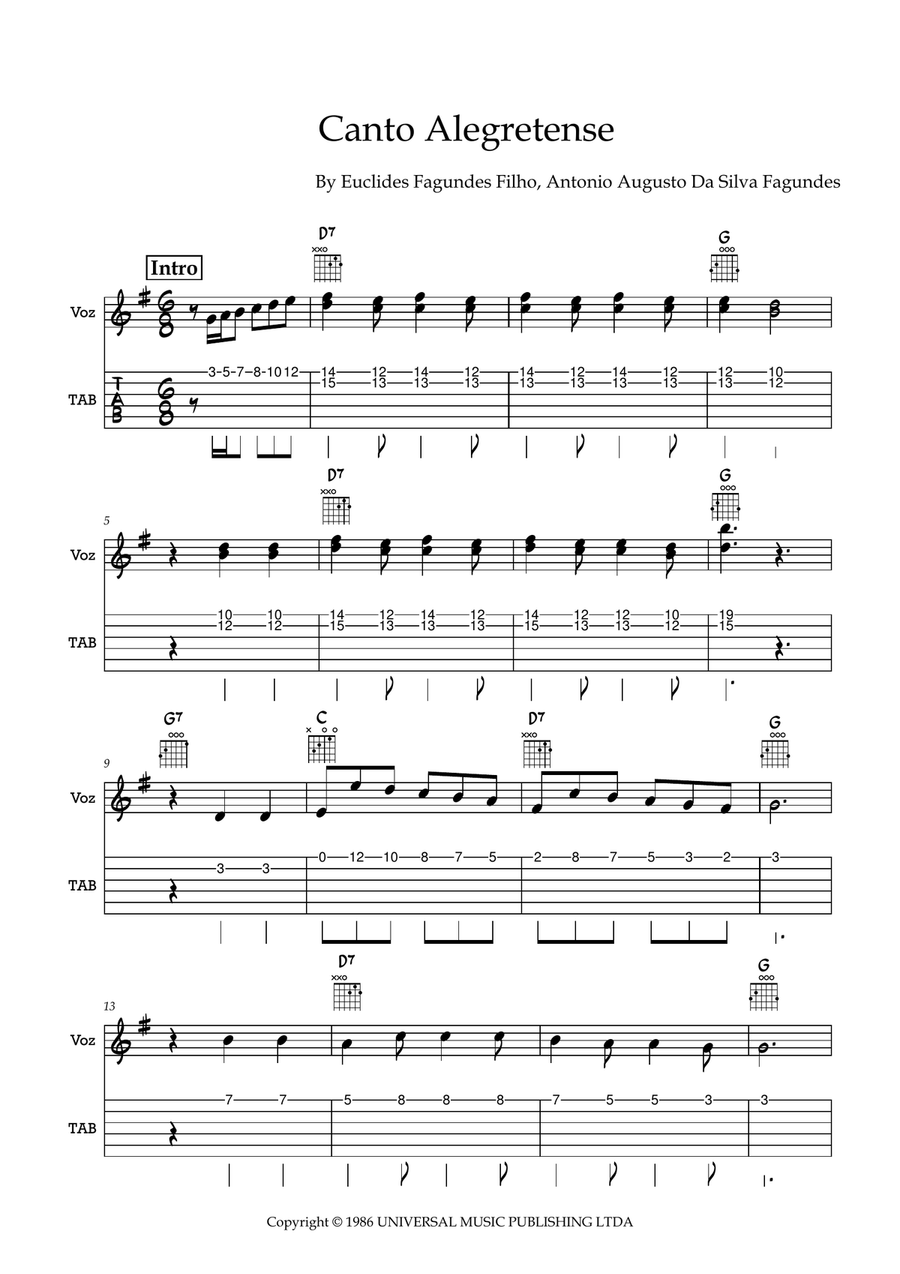 Canto Alegretense Acoustic Guitar scores gallery preview page 1