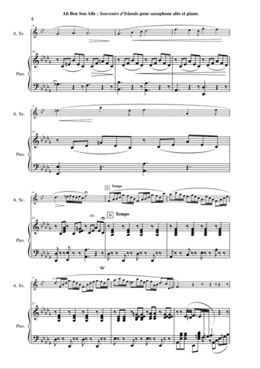 Ali Ben Sou Alle: Souvenirs d'Irelande for soprano saxophone and piano Soprano Saxophone scores gallery preview page 4