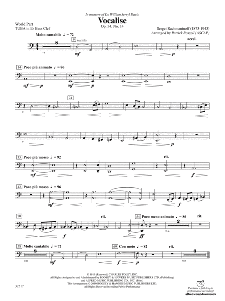 Vocalise, Op. 34, No. 14: (wp) E-flat Tuba B.C.