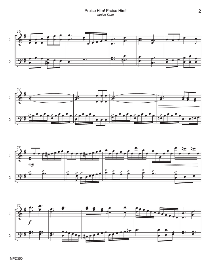 PRAISE HIM! PRAISE HIM! - Mallet Duet (keyboard Percussion) Percussion scores gallery preview page 2