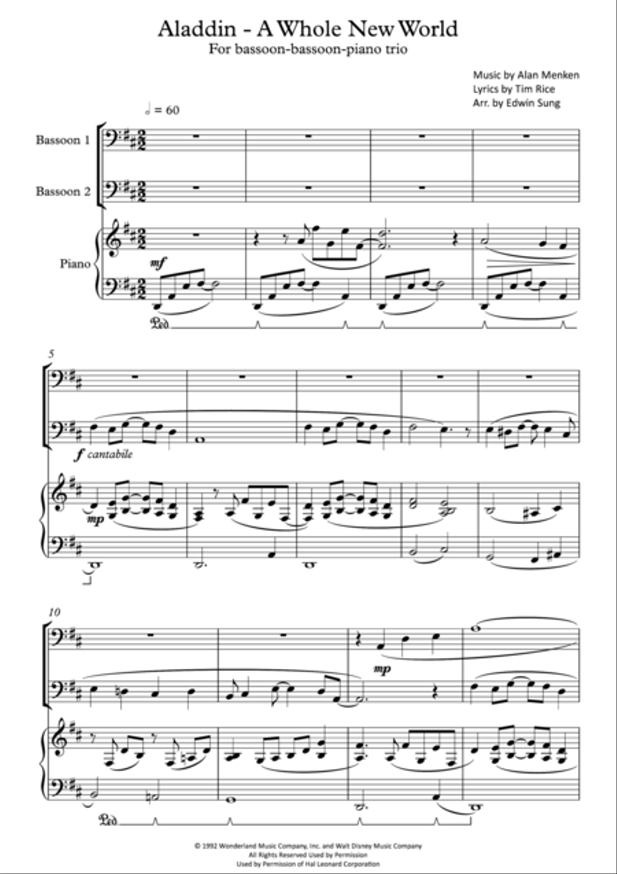 A Whole New World (from 'Aladdin') Bassoon Solo scores gallery preview page 1