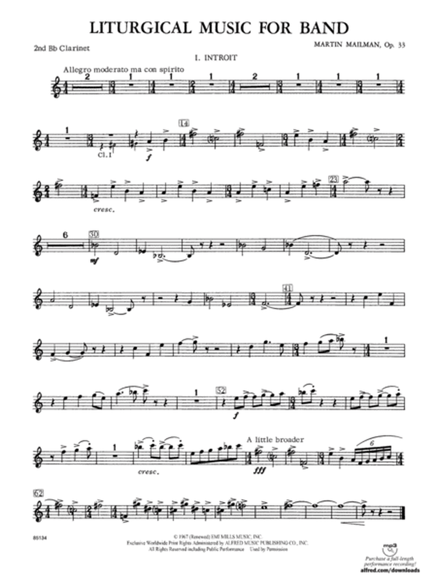 Liturgical Music for Band, Op. 33: 2nd B-flat Clarinet