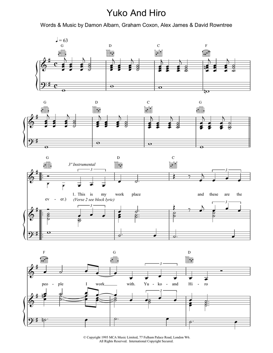 Yuko and Hiro Yuko and Hiro Piano, Vocal, Guitar scores gallery preview page 1