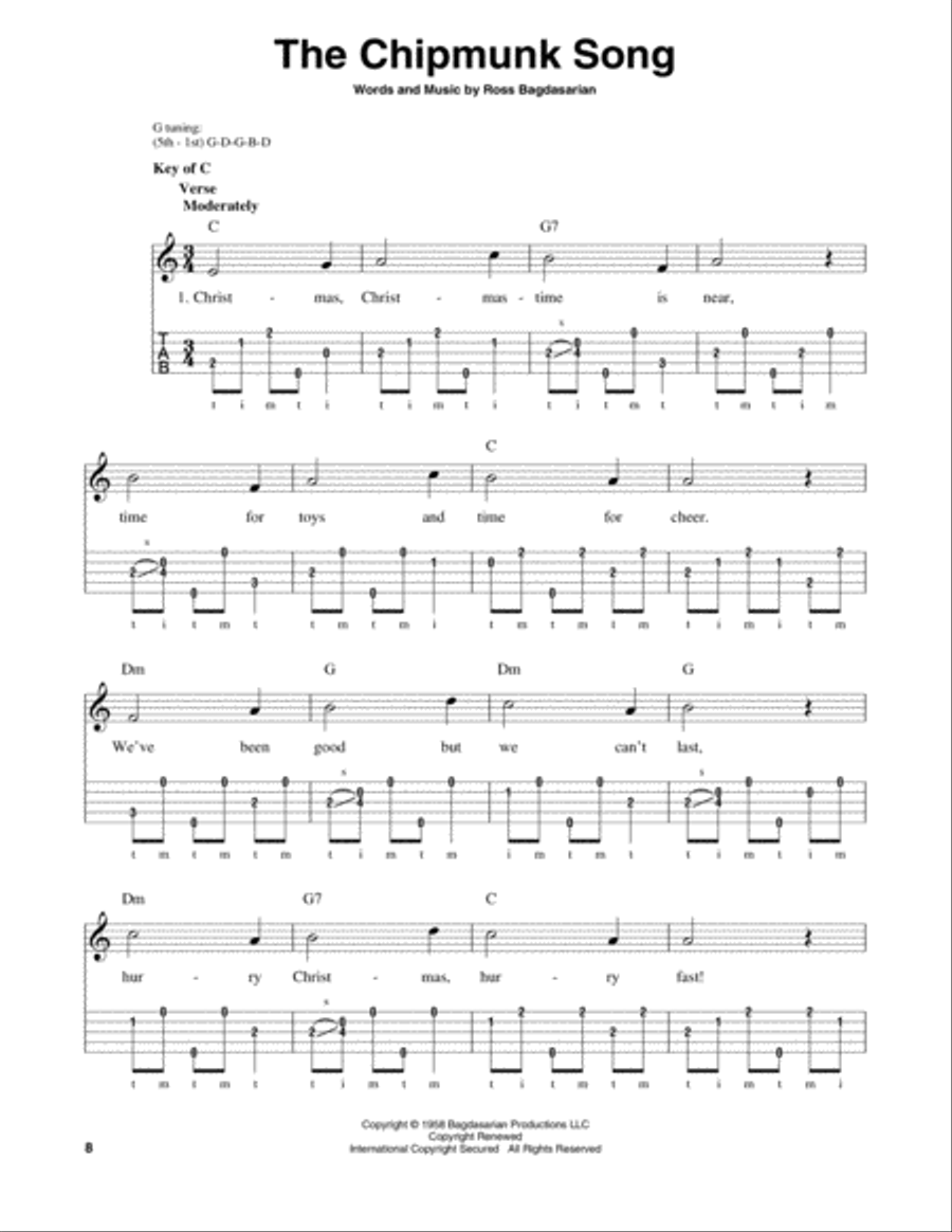 The Chipmunk Song Banjo scores gallery preview page 1
