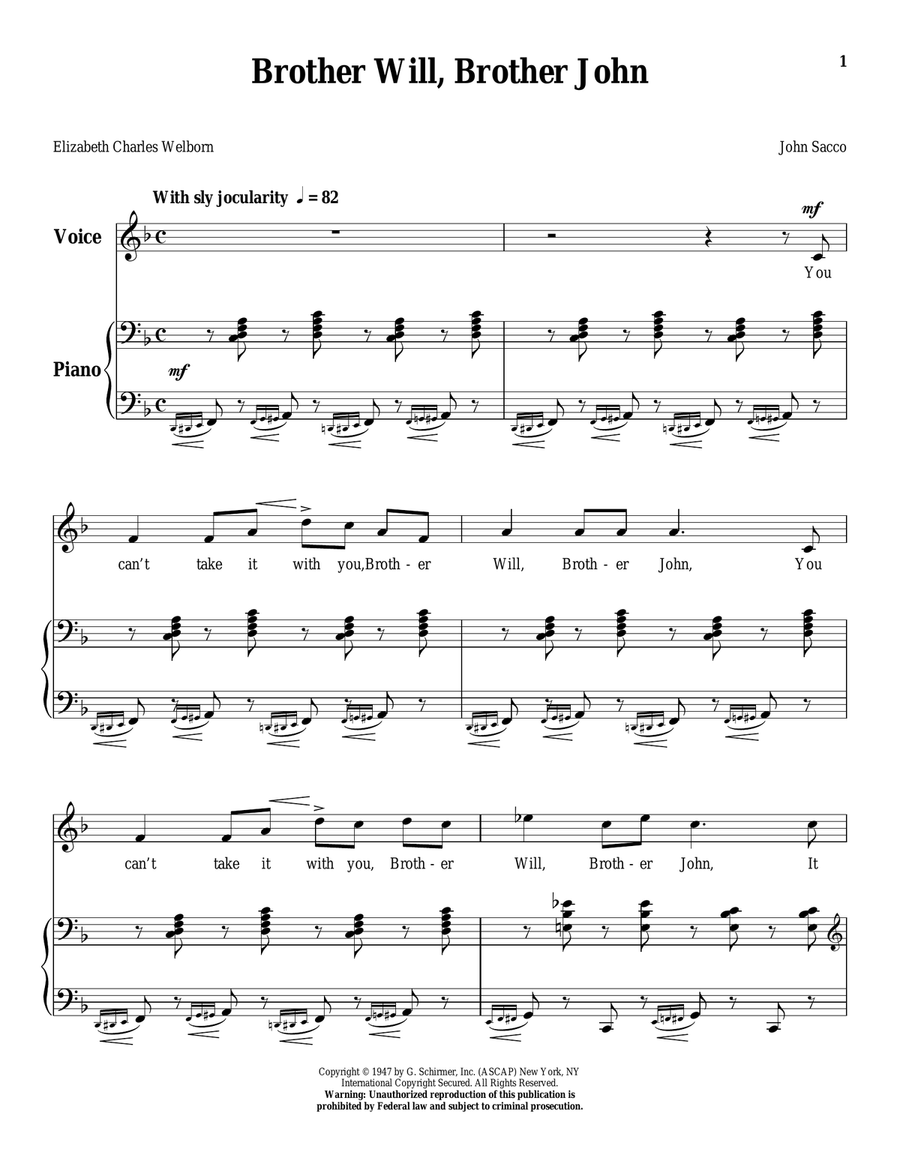 Brother Will, Brother John Piano, Vocal scores gallery preview page 1