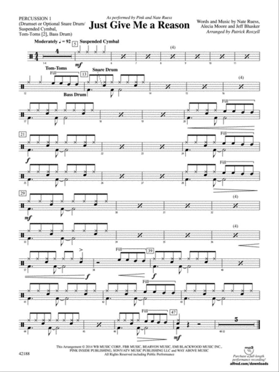 Just Give Me a Reason: 1st Percussion Concert Band scores gallery preview page 1
