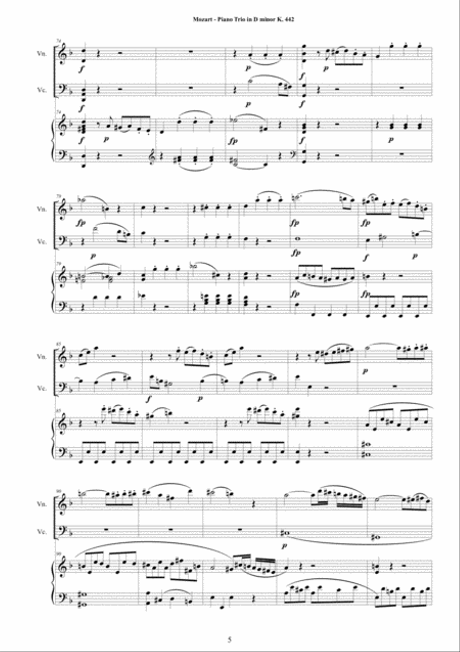 Mozart - Piano Trio in D minor K 442 for Violin, Cello and Piano - Score and Parts Piano Trio scores gallery preview page 5