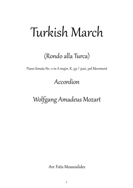 Turkish March (Rondo alla Turca) for solo Accordion image number null