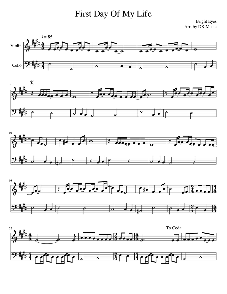 First Day Of My Life String Duet scores gallery preview page 1